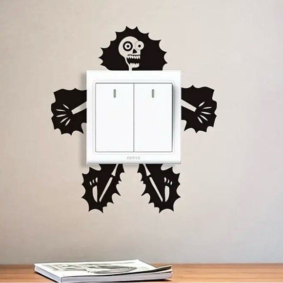 3/$10 - 1pc Funny Skull Switch Stickers, Self-Adhesive Wall Decal - Black - Picture 3 of 5